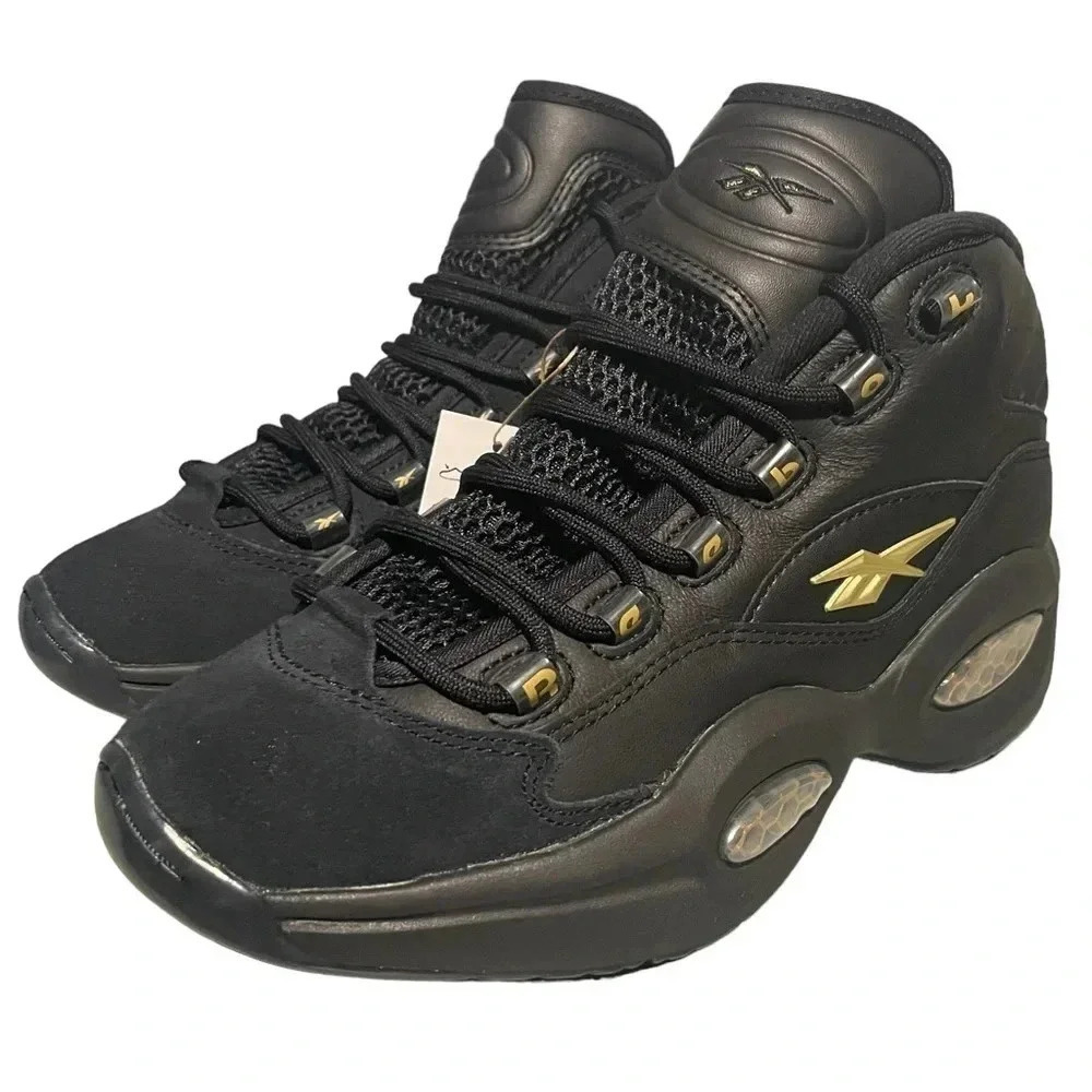 Reebok Question Mid Lux "Black/Gold Metallic" Grade School Boy’s Sneakers